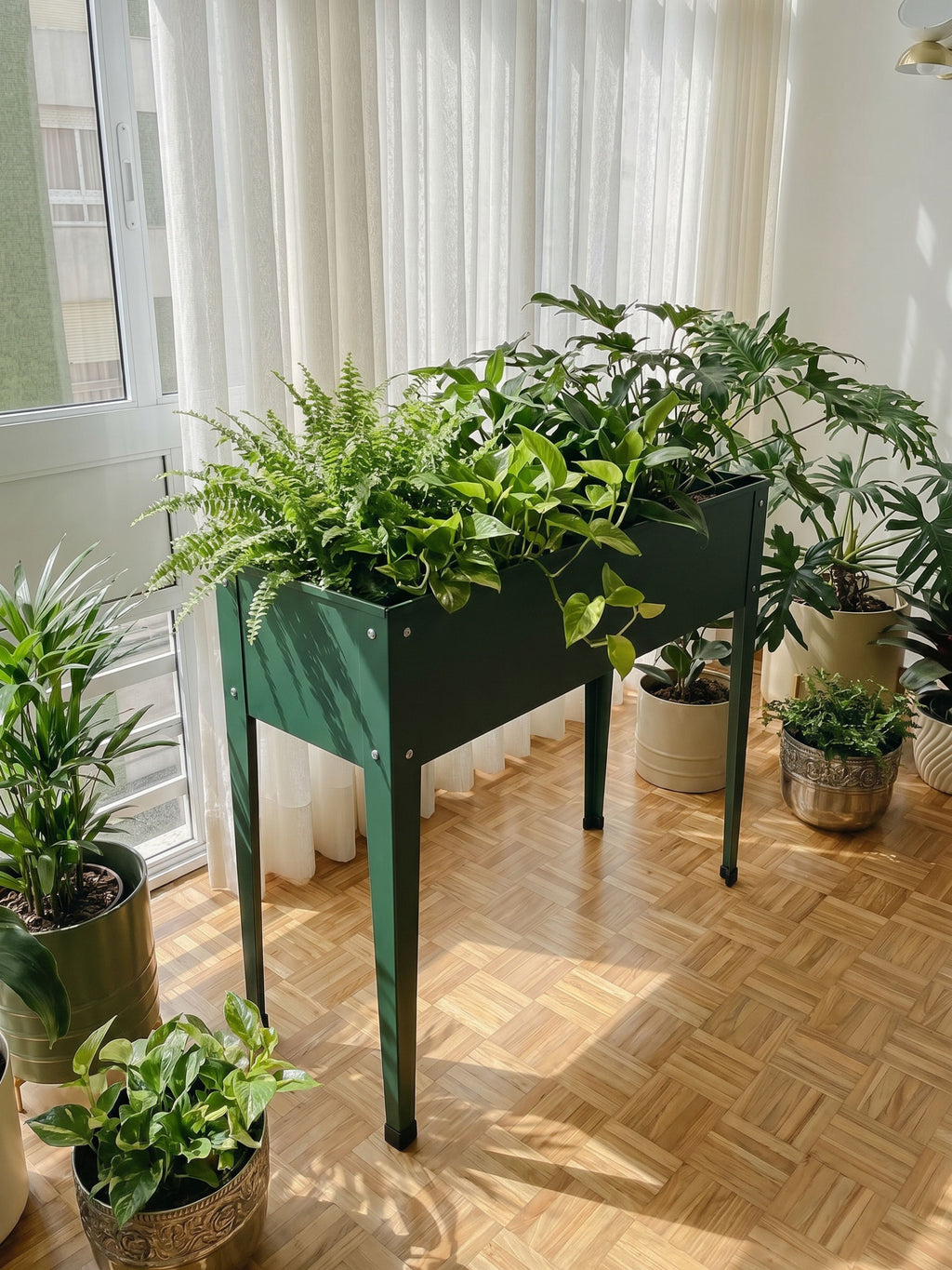 Floreira Metálica Tipo Calha com Pés 100x27cm Verde