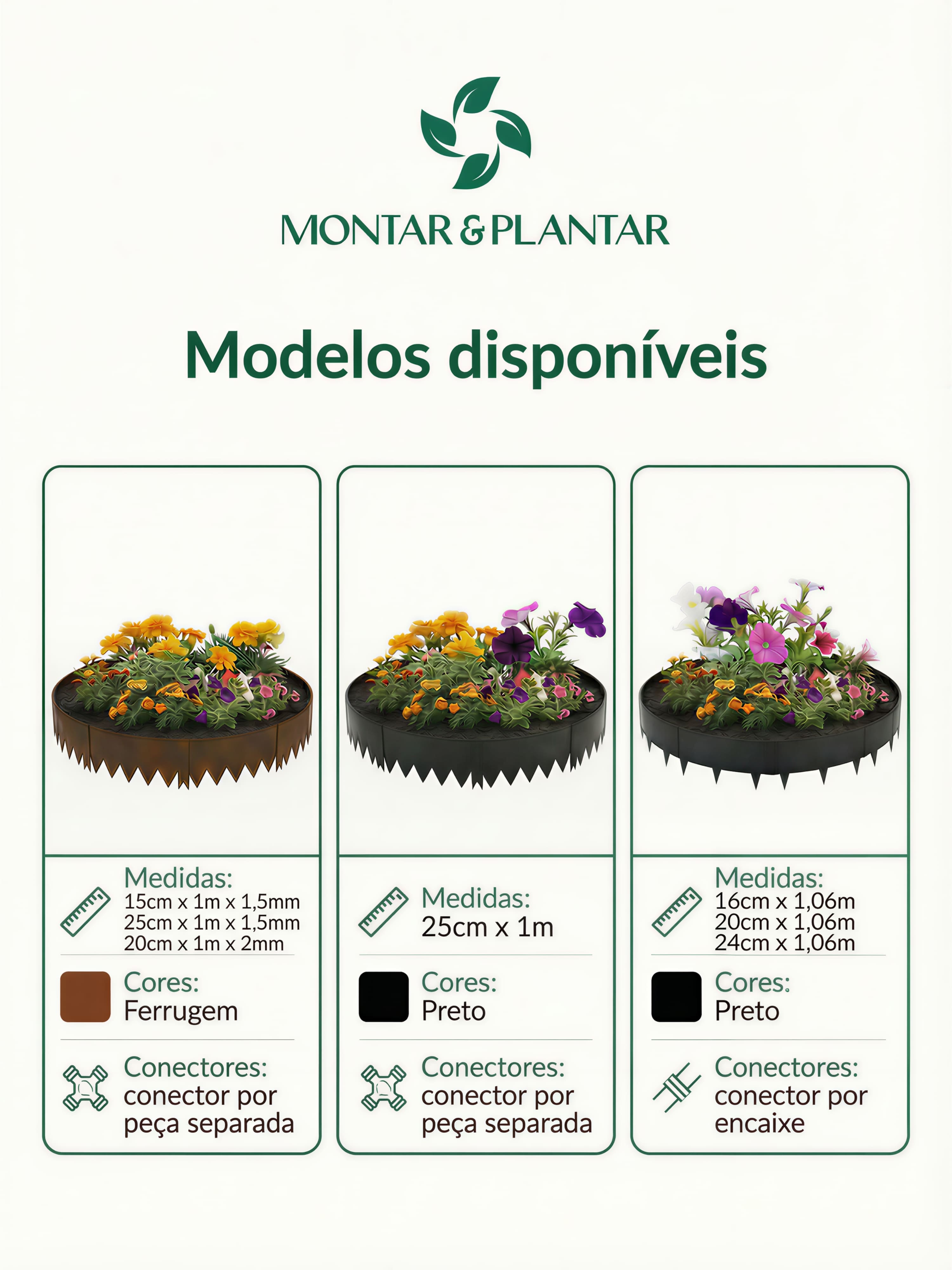 Limitador Metálico Flexível 25cm x 1mt x 1,5mm Ferrugem 6 Pç