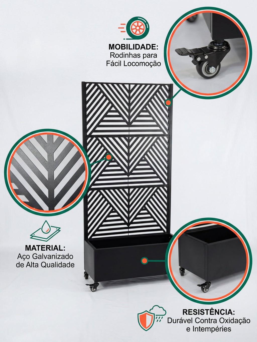 Floreira com Treliça Decorativa Metálica 1,80x40cm Preta - Montar & Plantar