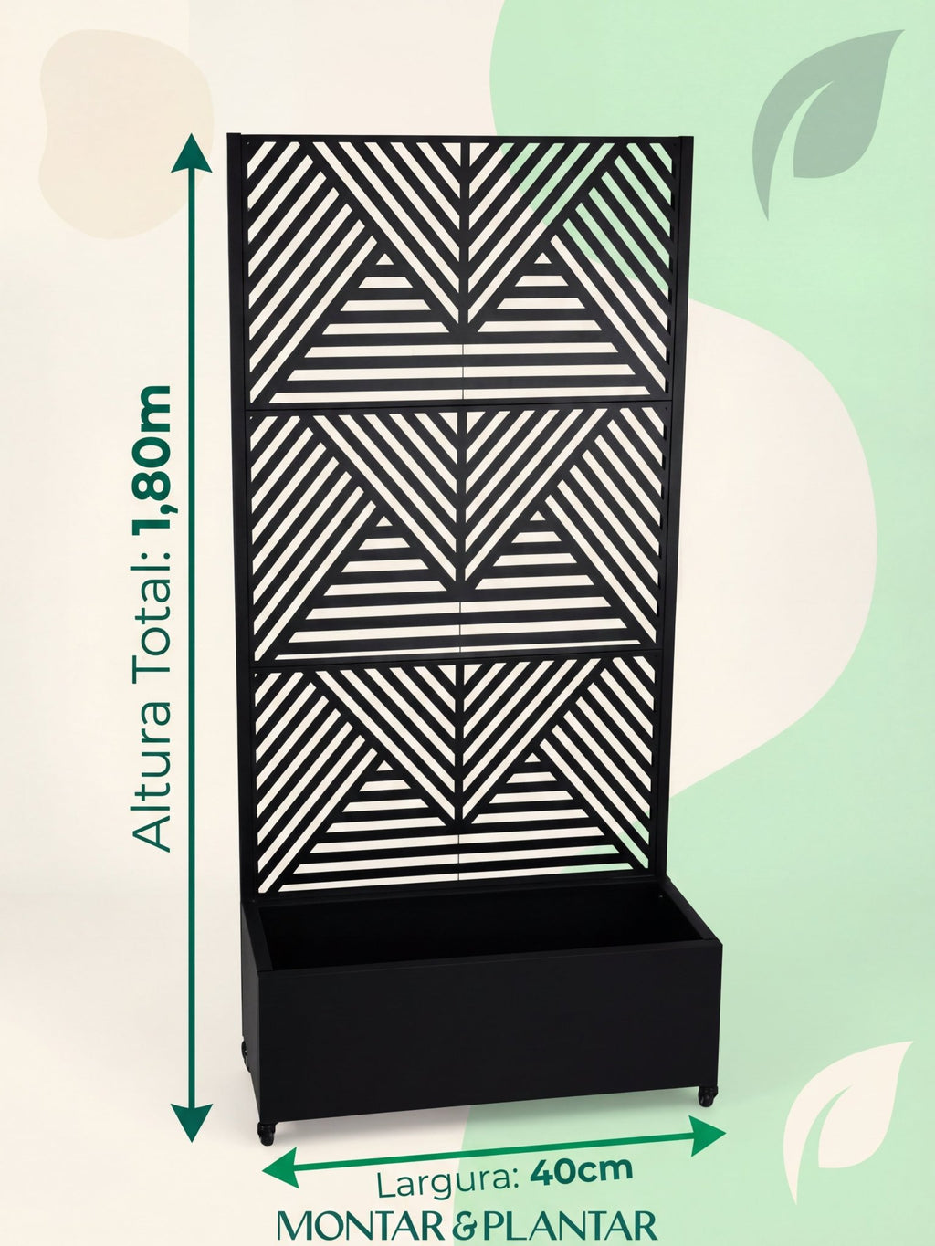 Floreira com Treliça Decorativa Metálica 1,80x40cm Preta - Montar & Plantar