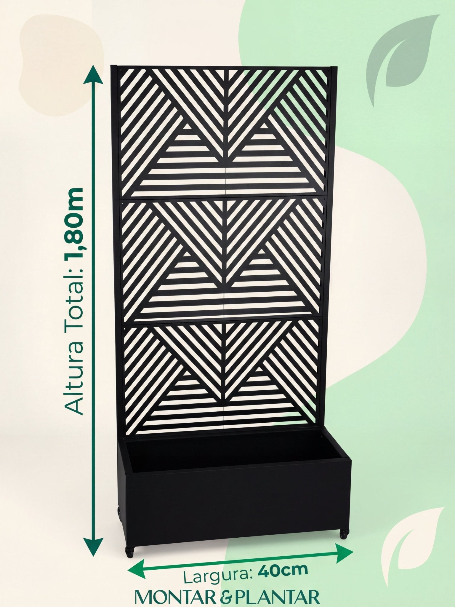 Floreira com Treliça Decorativa Metálica 1,80x40cm Preta - Montar & Plantar