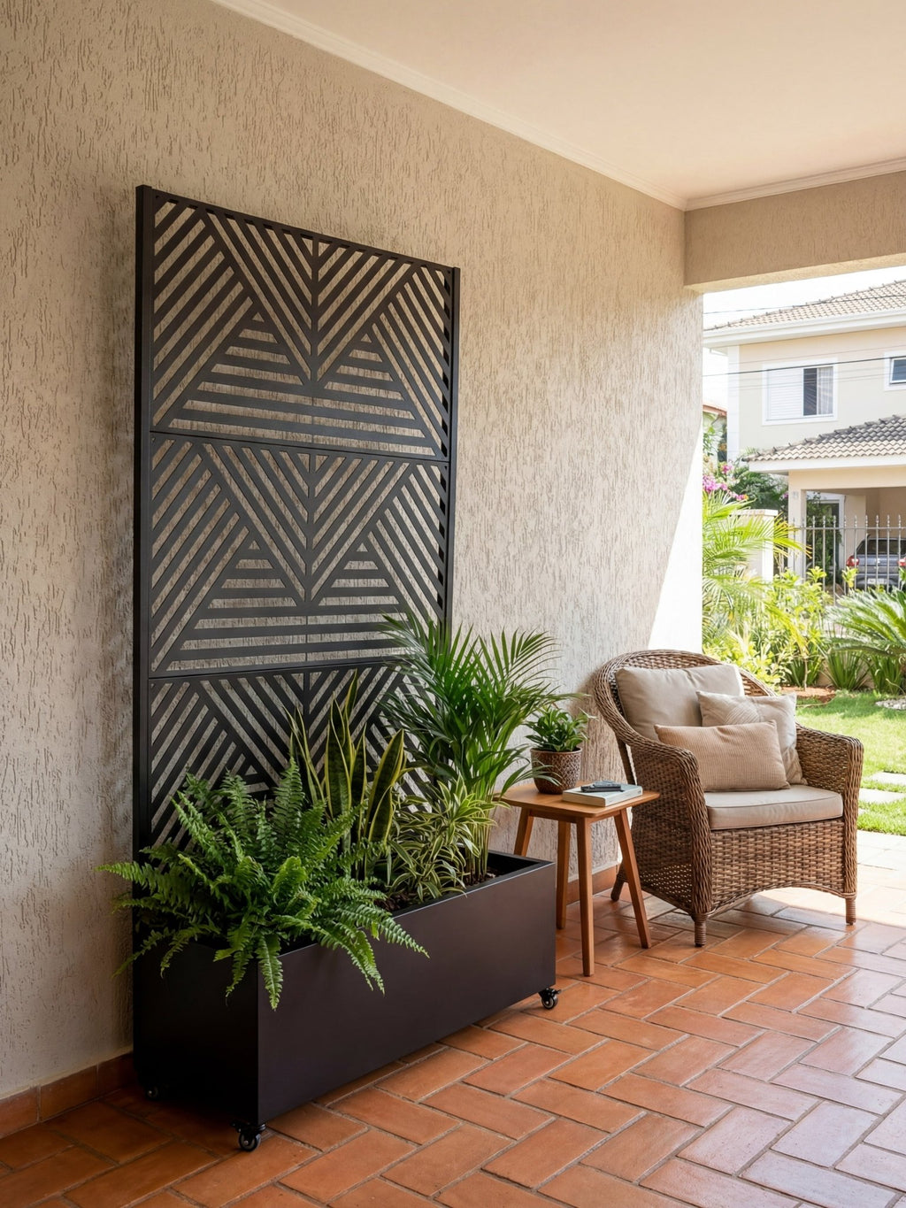 Floreira com Treliça Decorativa Metálica 1,80x40cm Preta - Montar & Plantar