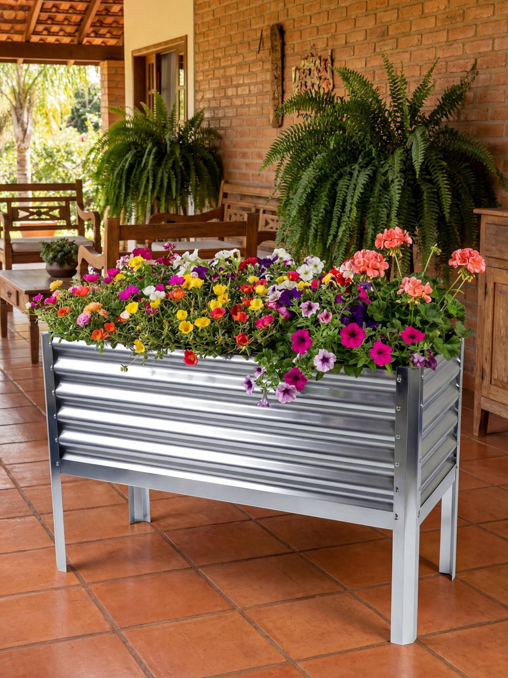 Floreira Metálica com Pés para Jardim 120x45cm - Montar & Plantar