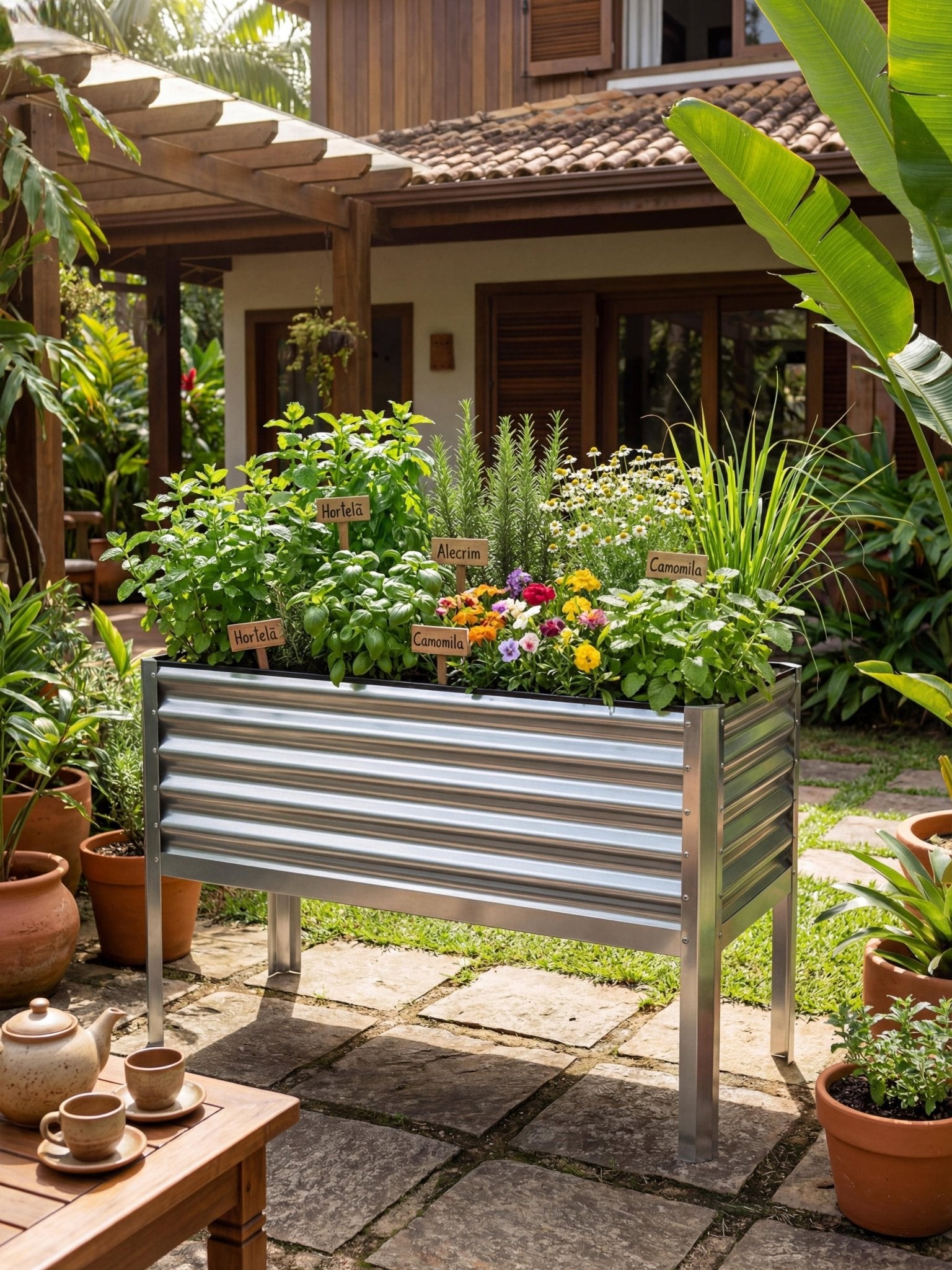 Floreira Metálica com Pés para Jardim 120x45cm - Montar & Plantar