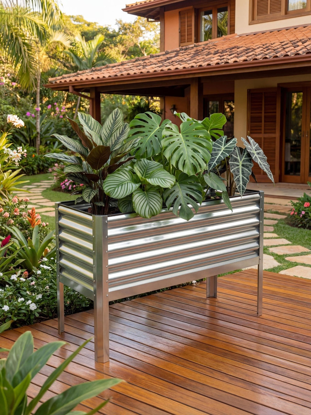 Floreira Metálica com Pés para Jardim 120x45cm - Montar & Plantar