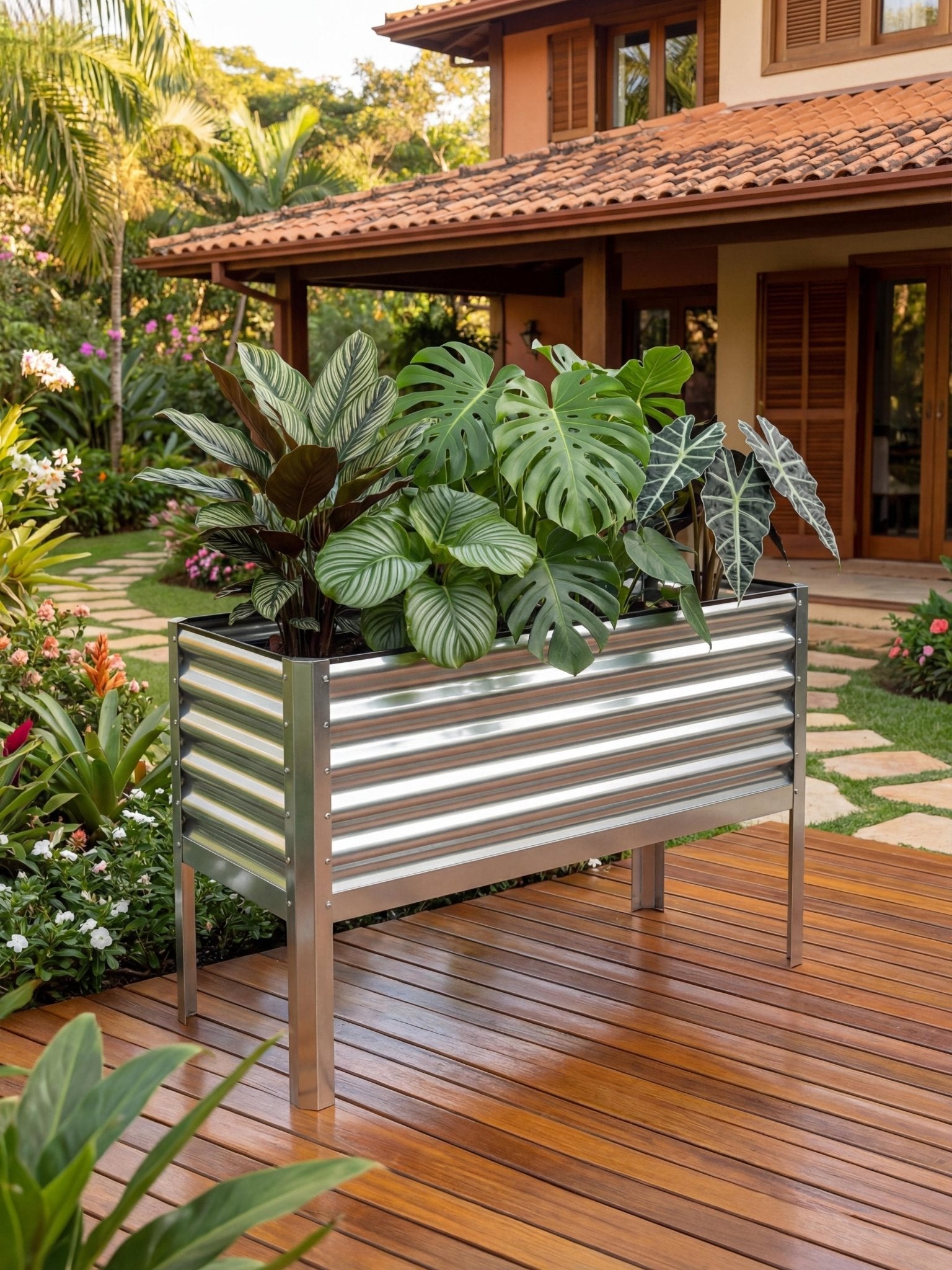 Floreira Metálica com Pés para Jardim 120x45cm - Montar & Plantar