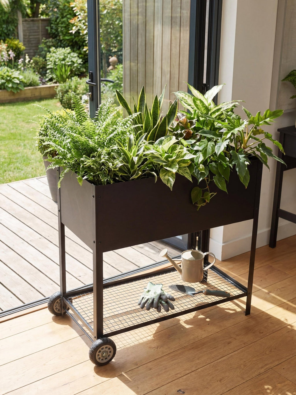 Floreira Metálica com Rodinhas 95x40x80cm Preta - Montar & Plantar