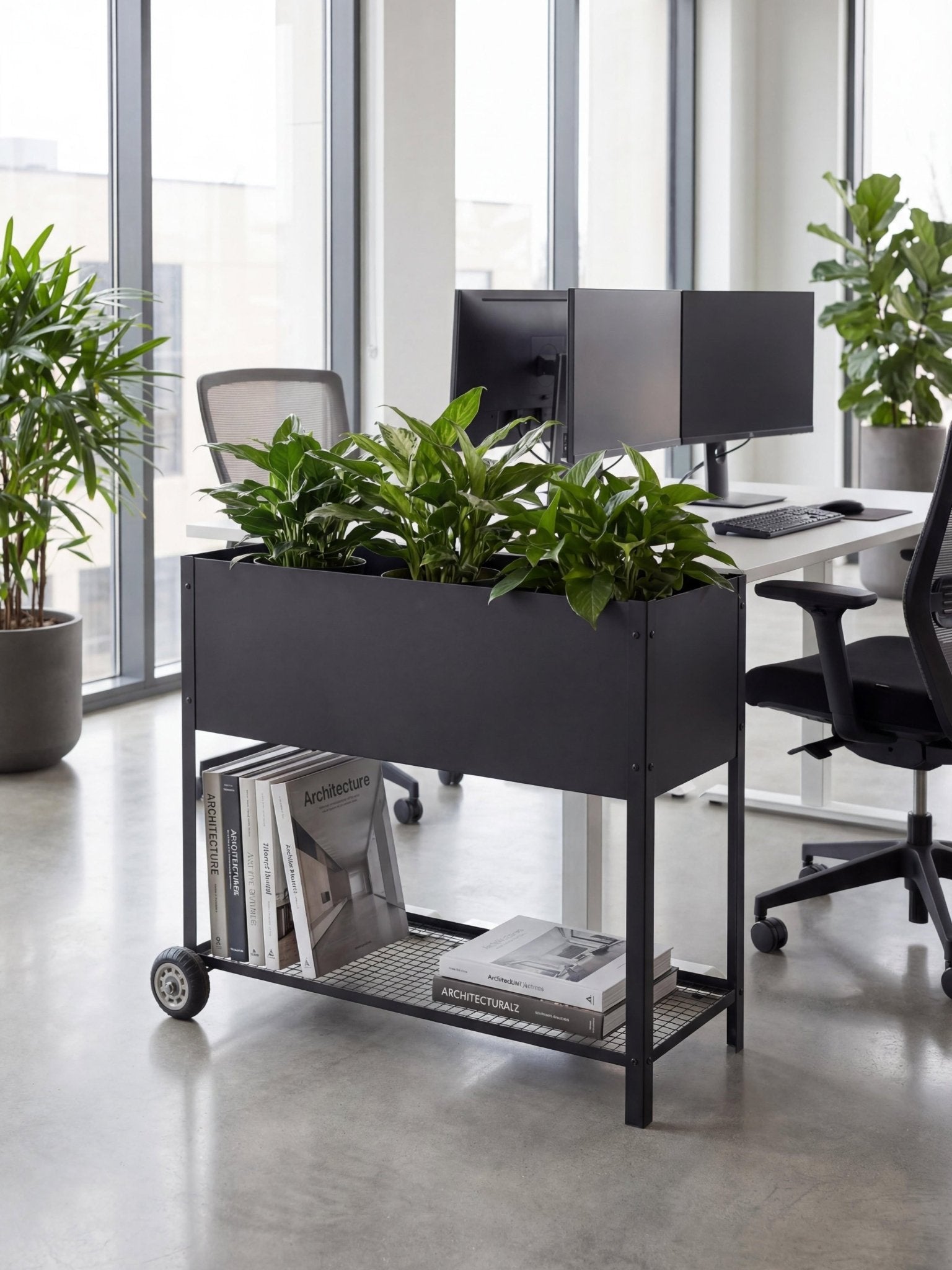 Floreira Metálica com Rodinhas 95x40x80cm Preta - Montar & Plantar