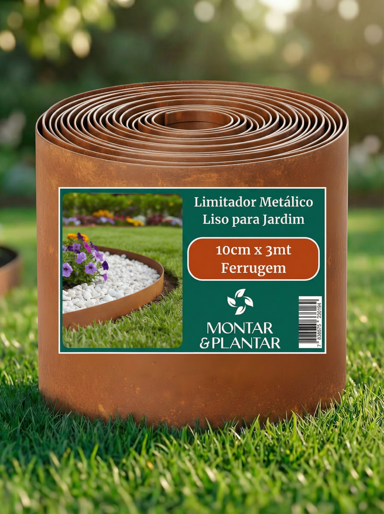 Limitador Metálico Liso para Jardim 10cm x 3mt Ferrugem - Montar & Plantar