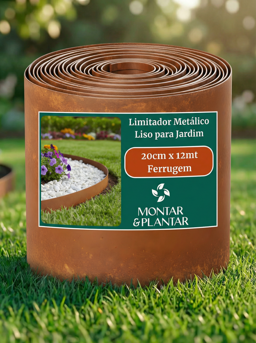 Limitador Metálico Liso para Jardim 20cm x 12mt Ferrugem - Montar & Plantar