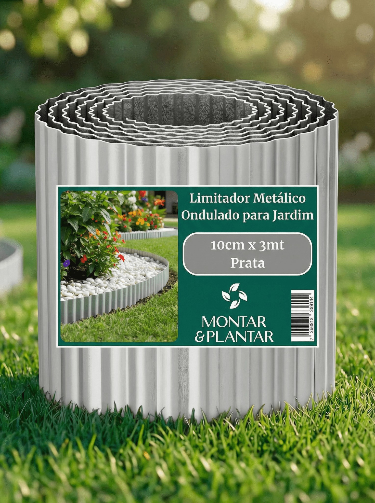 Limitador Metálico Ondulado para Jardim 10cm x 3mt Prata - Montar & Plantar