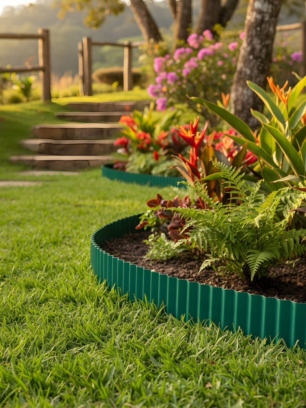 Limitador Metálico Ondulado para Jardim 15cm x 12mt Verde - Montar & Plantar