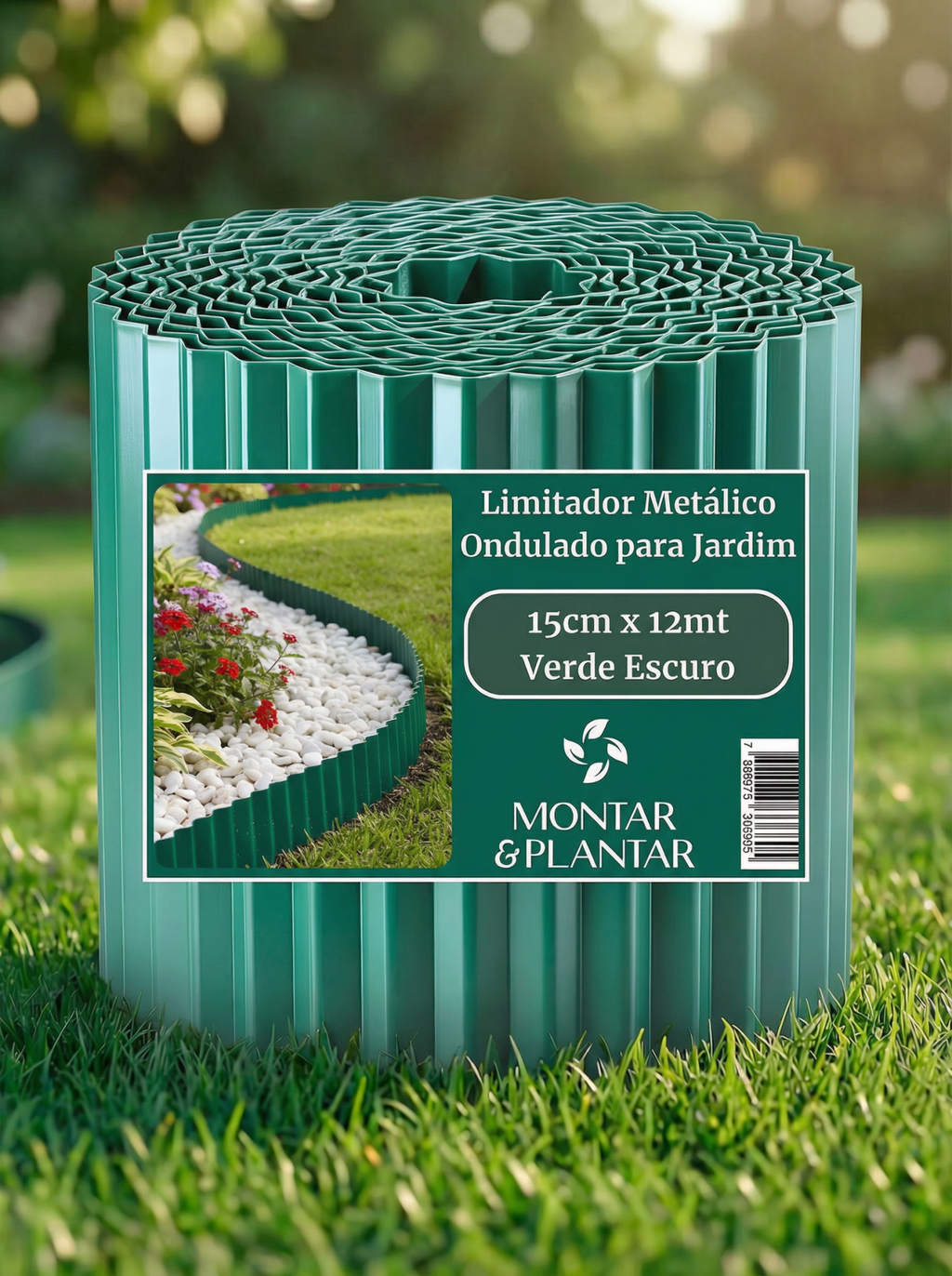 Limitador Metálico Ondulado para Jardim 15cm x 12mt Verde - Montar & Plantar