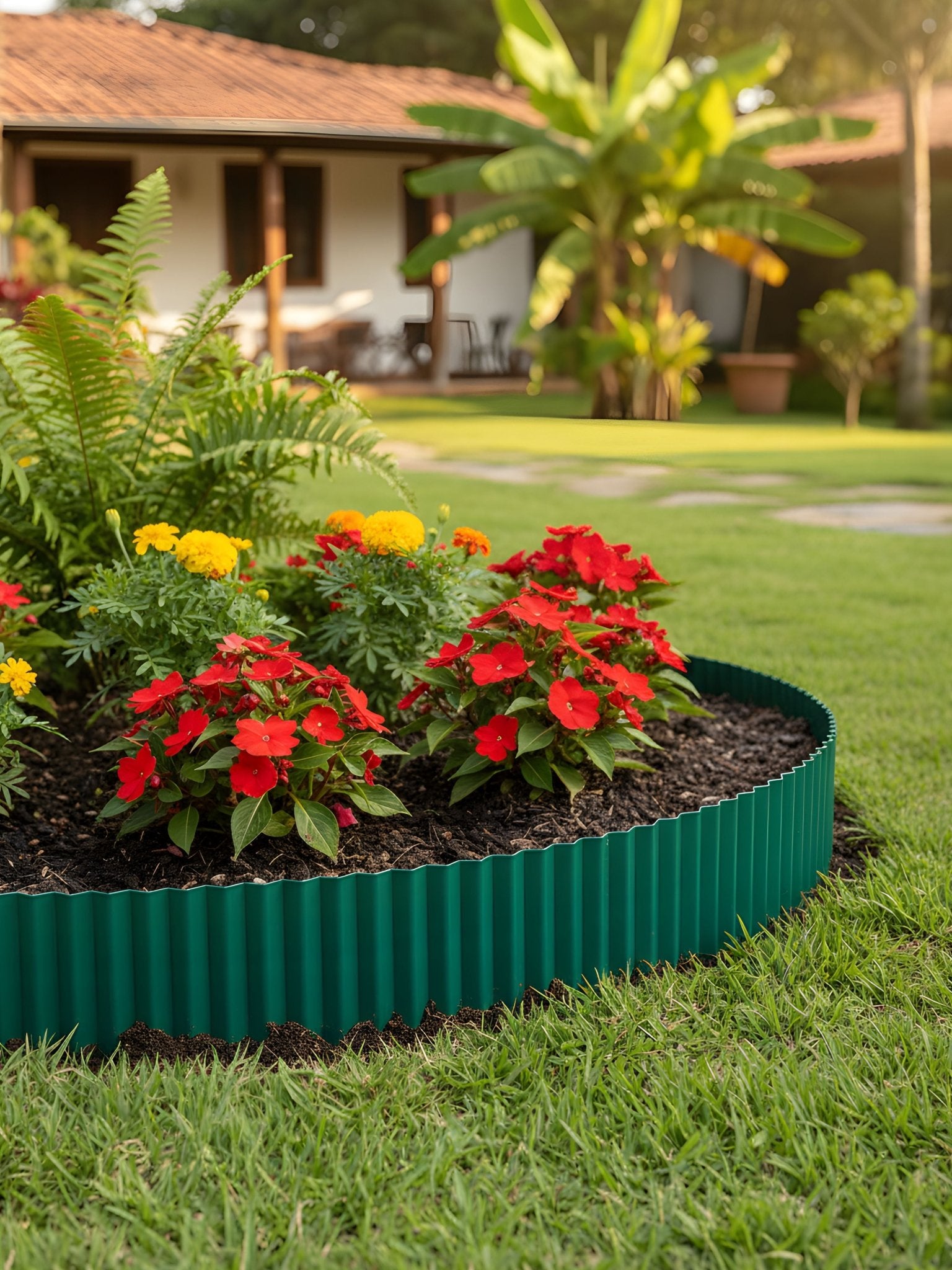 Limitador Metálico Ondulado para Jardim 15cm x 12mt Verde - Montar & Plantar