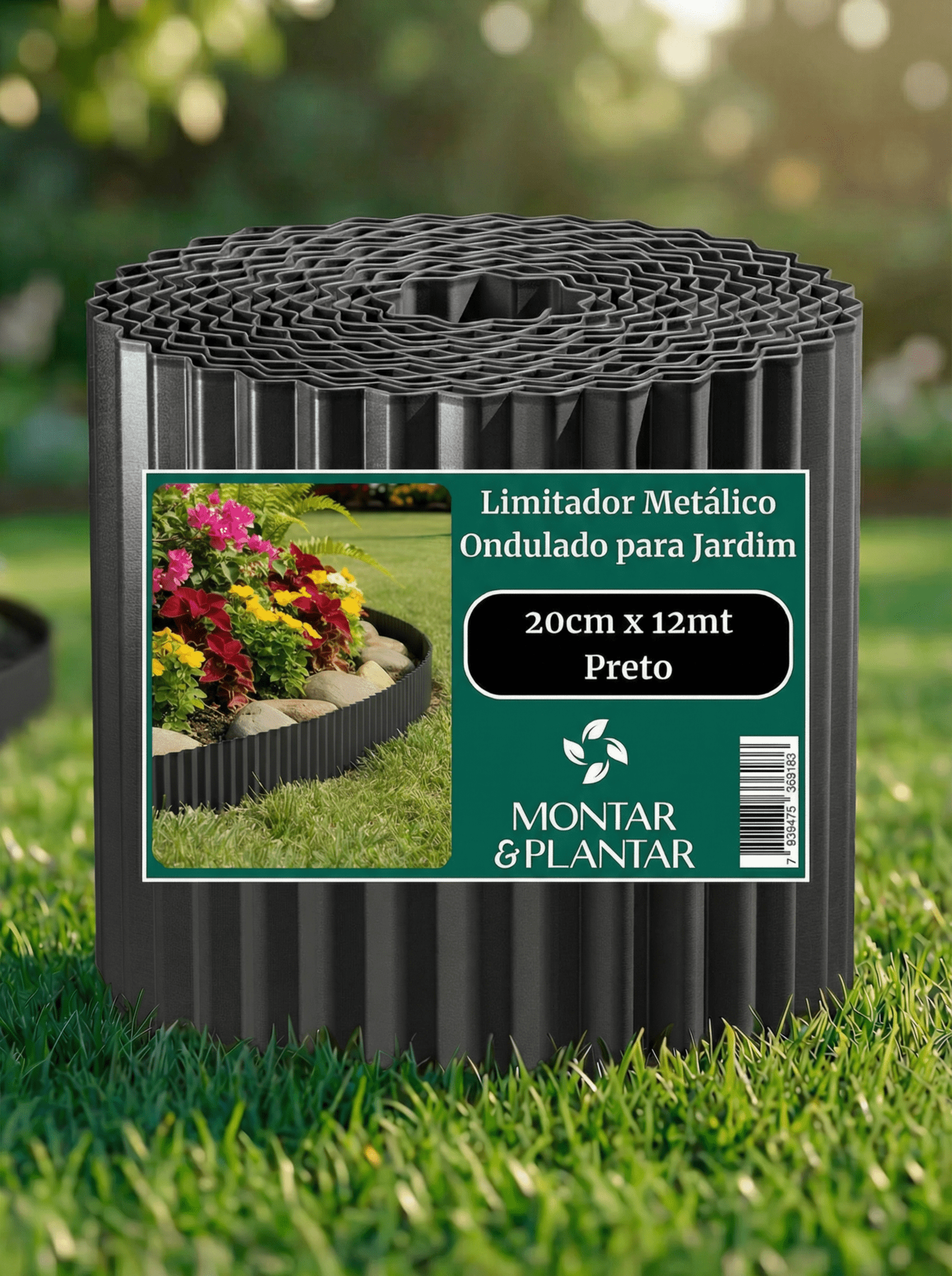 Limitador Metálico Ondulado para Jardim 20cm x 12mt Preto - Montar & Plantar