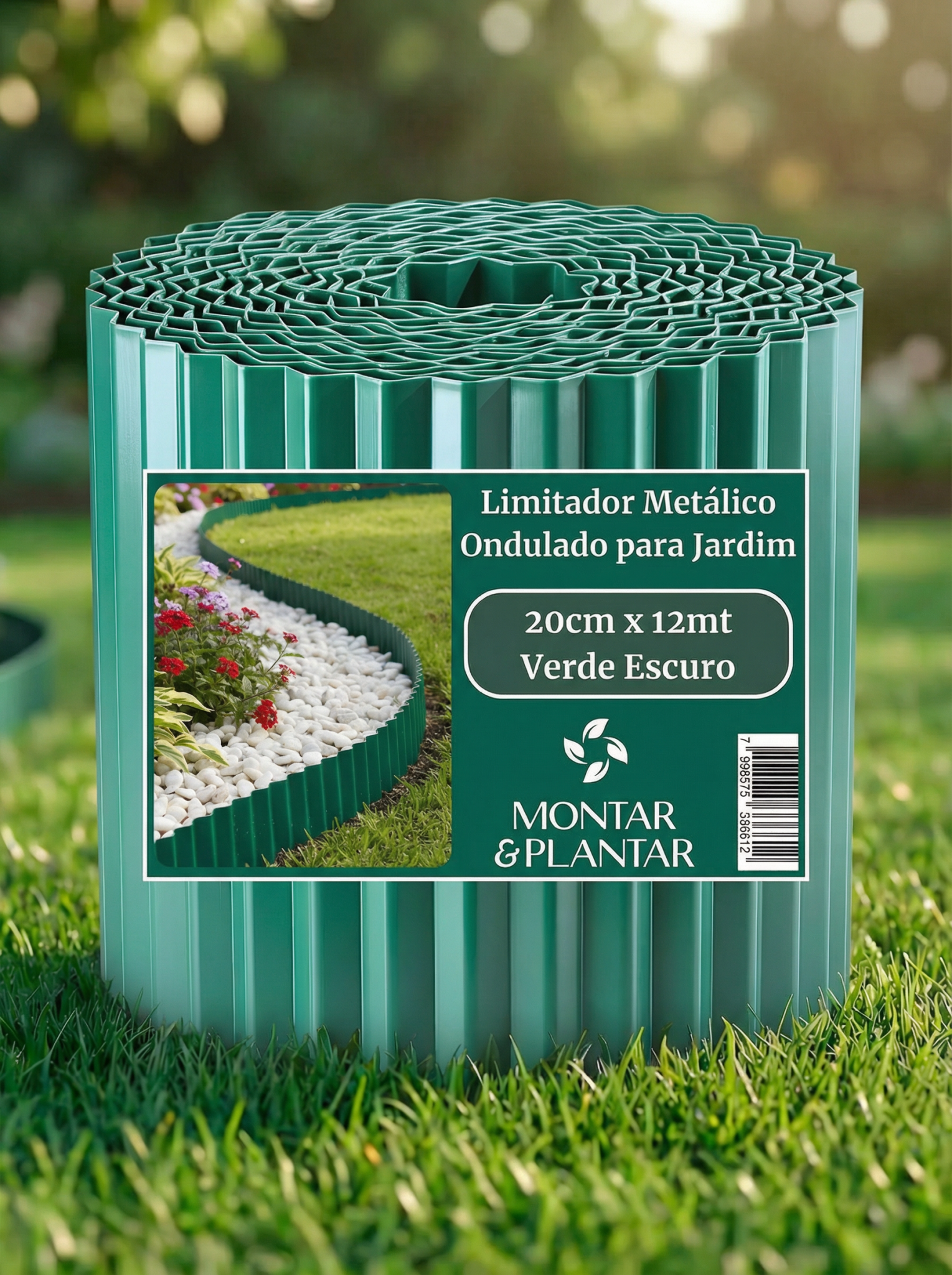 Limitador Metálico Ondulado para Jardim 20cm x 12mt Verde - Montar & Plantar