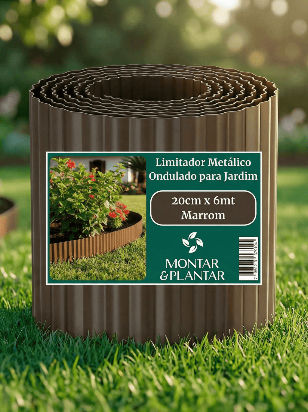 Limitador Metálico Ondulado para Jardim 20cm x 6,1mt Marrom - Montar & Plantar
