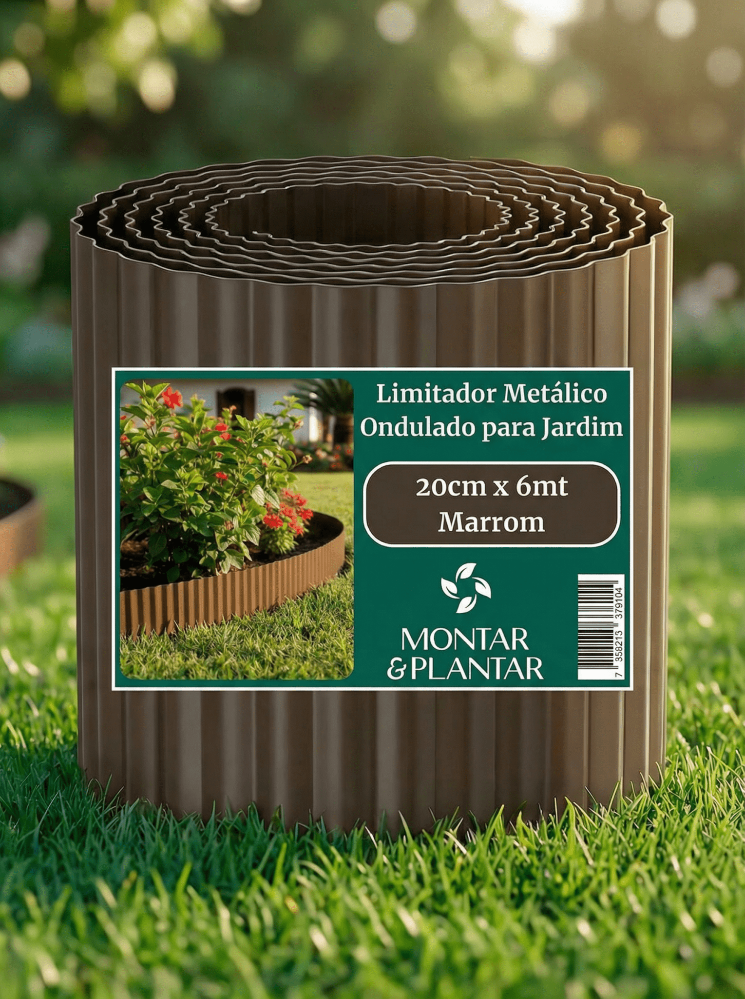 Limitador Metálico Ondulado para Jardim 20cm x 6,1mt Marrom - Montar & Plantar