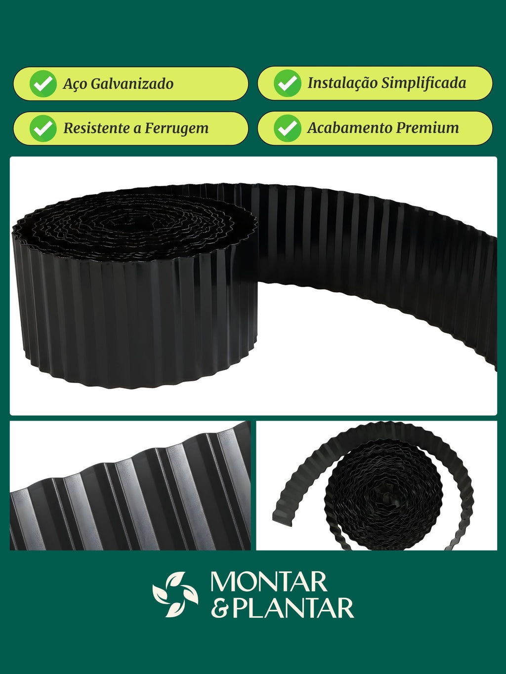 Limitador Metálico Ondulado para Jardim 20cm x 6,1mt Marrom - Montar & Plantar