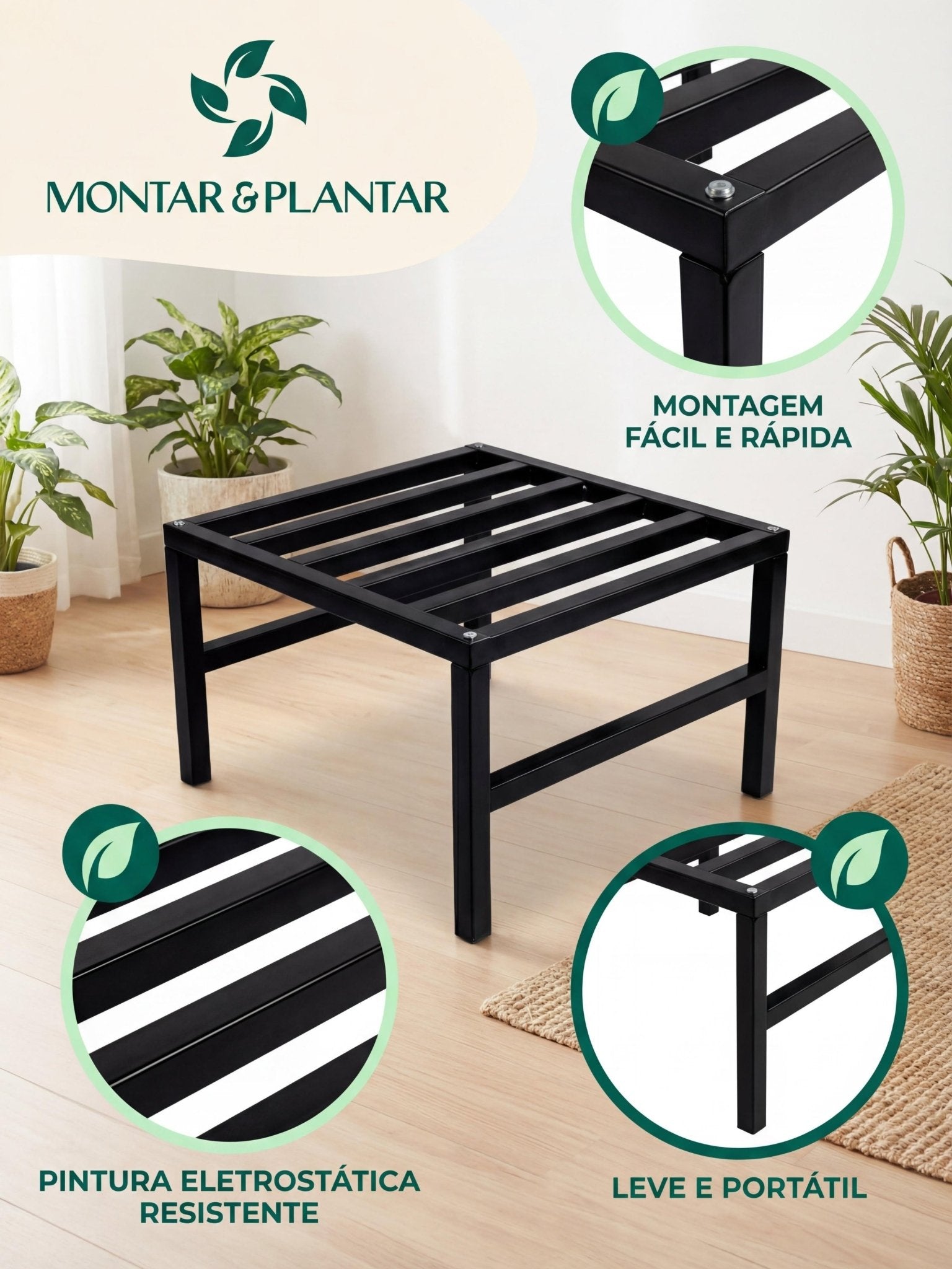 Mesinha de Centro Decorativa Metálica Baixa 45cm Preta - Montar & Plantar