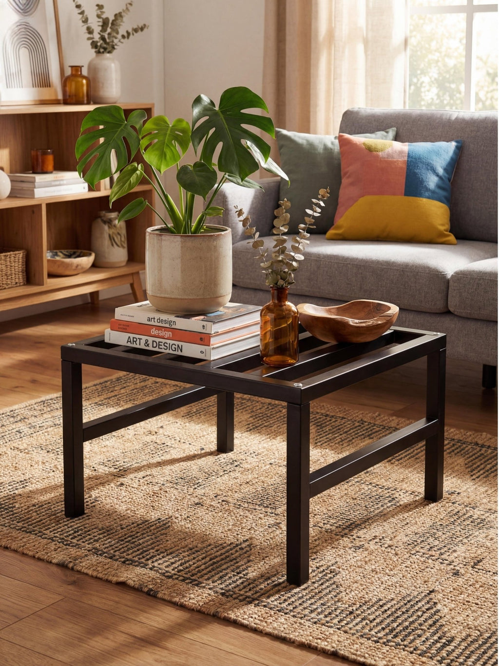 Mesinha de Centro Decorativa Metálica Baixa 45cm Preta - Montar & Plantar