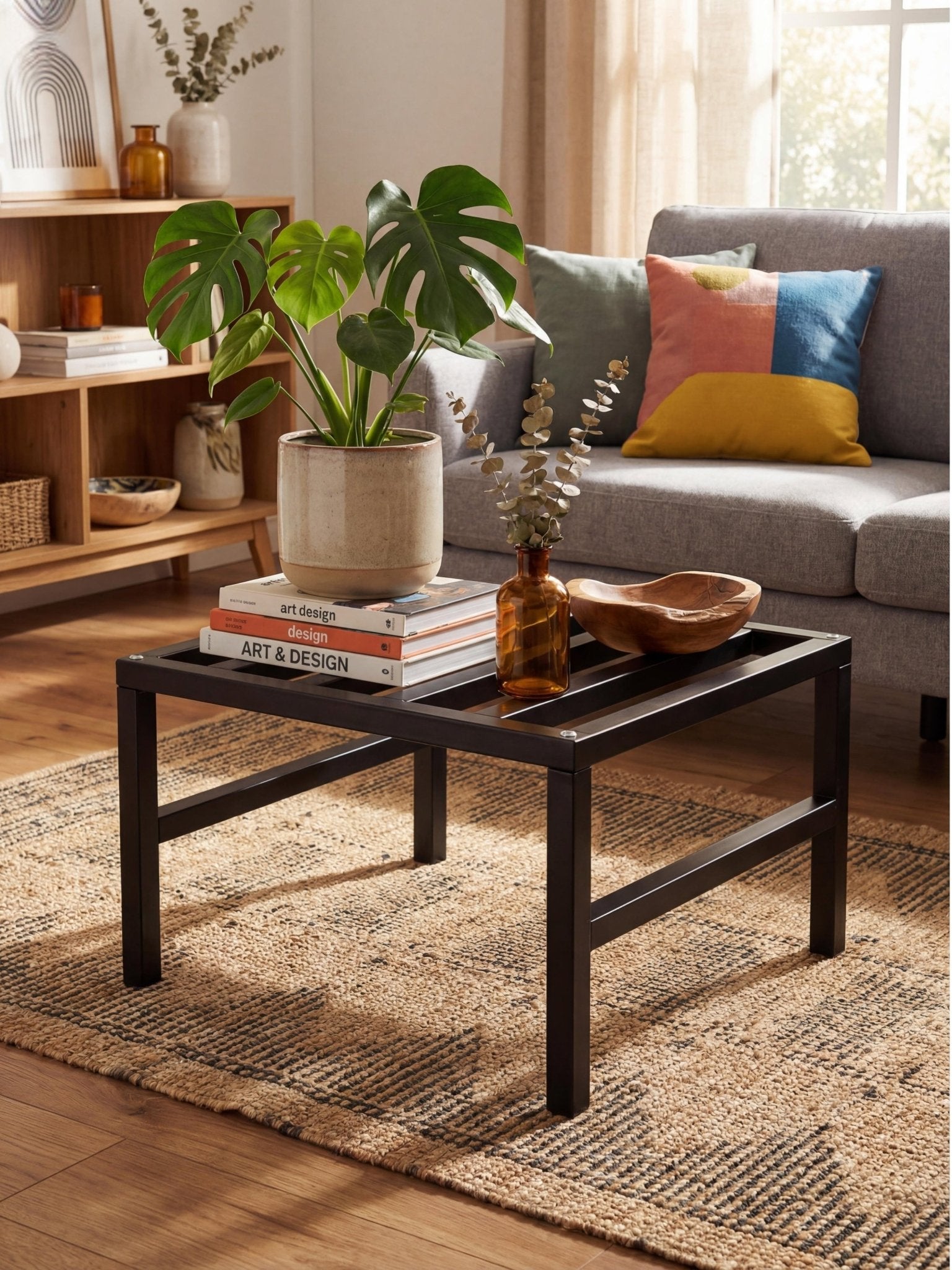 Mesinha de Centro Decorativa Metálica Baixa 45cm Preta - Montar & Plantar