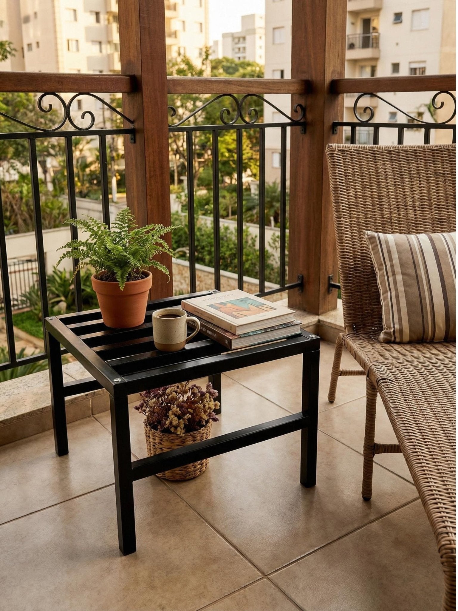 Mesinha de Centro Decorativa Metálica Baixa 45cm Preta - Montar & Plantar