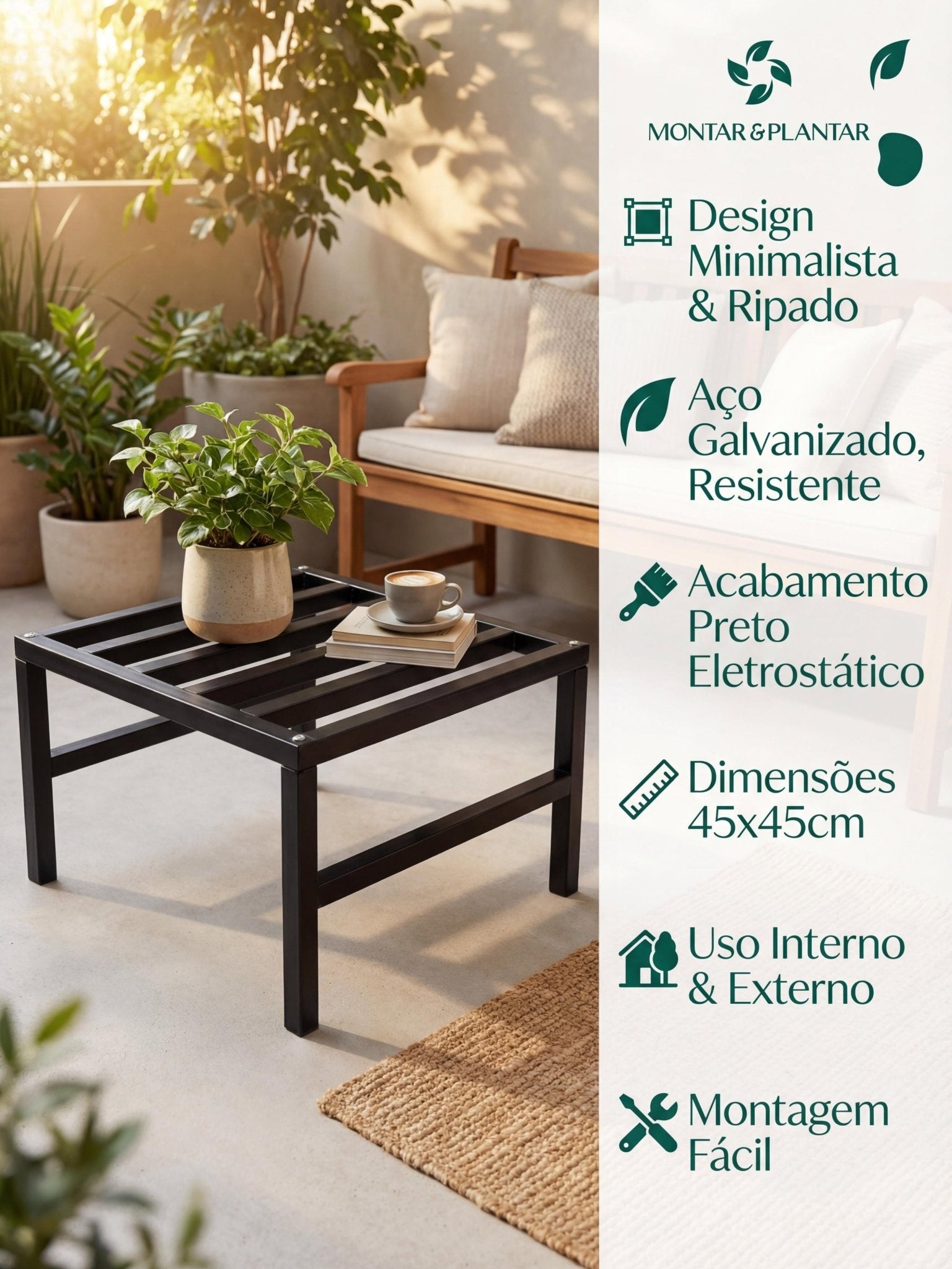 Mesinha de Centro Decorativa Metálica Baixa 45cm Preta - Montar & Plantar