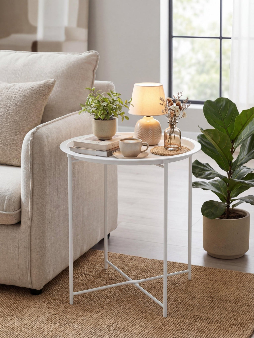 Mesinha Decorativa em Metal com Bandeja 47cm Branca - Montar & Plantar