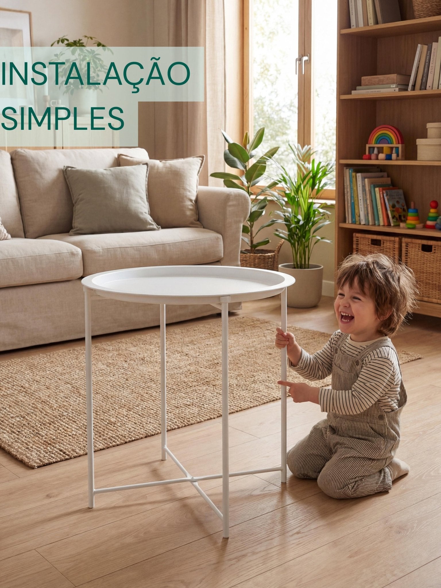 Mesinha Decorativa em Metal com Bandeja 47cm Branca - Montar & Plantar