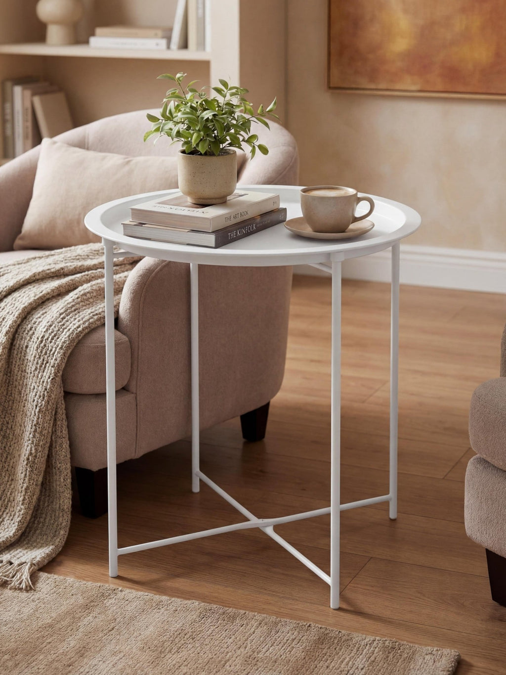 Mesinha Decorativa em Metal com Bandeja 47cm Branca - Montar & Plantar