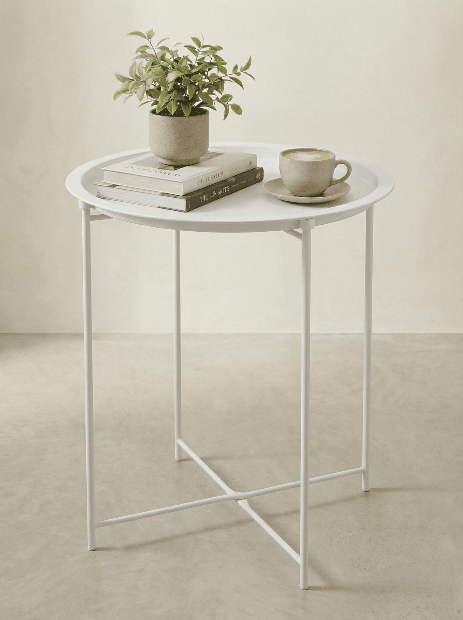 Mesinha Decorativa em Metal com Bandeja 47cm Branca - Montar & Plantar