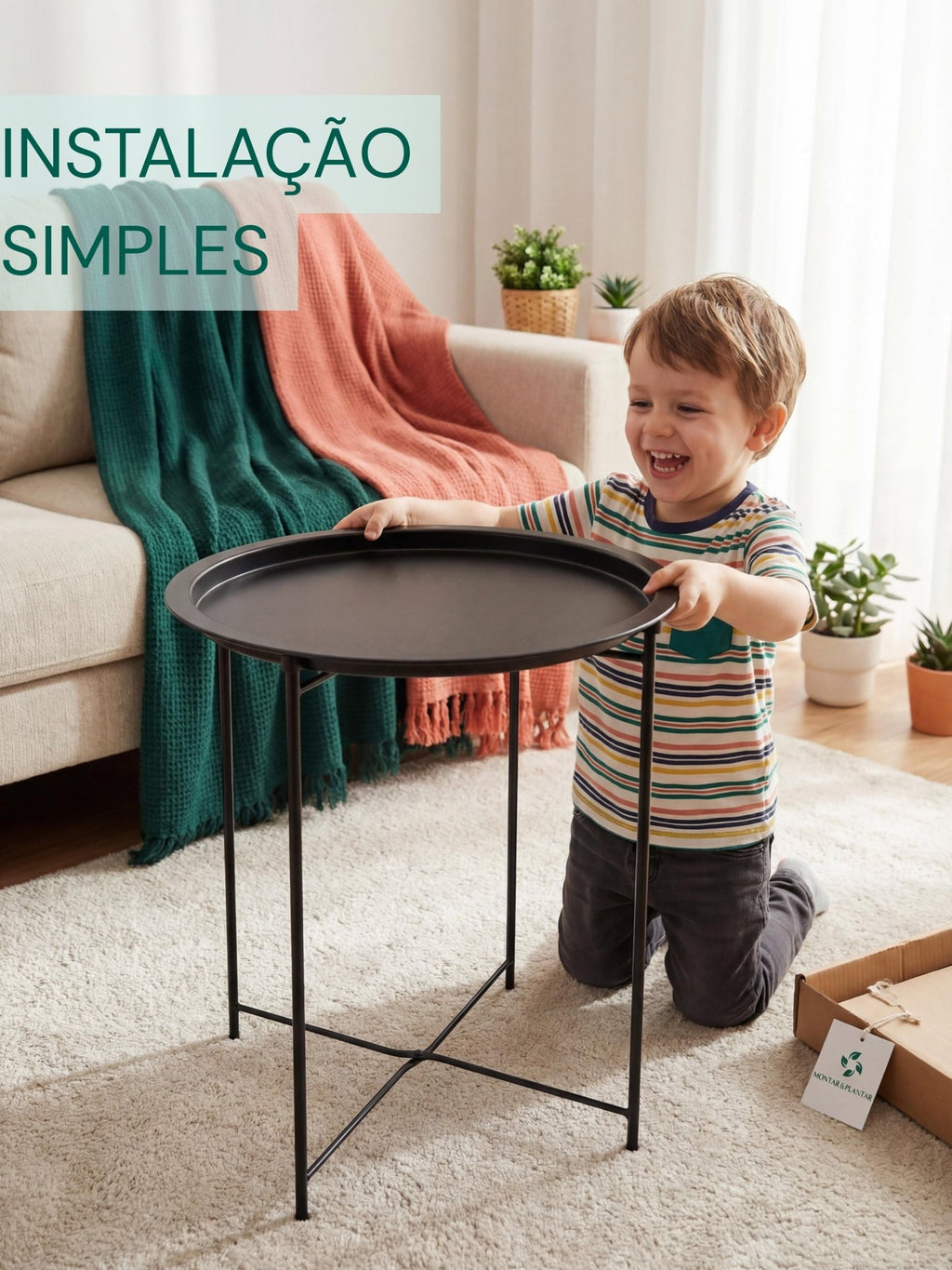 Mesinha Decorativa em Metal com Bandeja 47cm Preto - Montar & Plantar