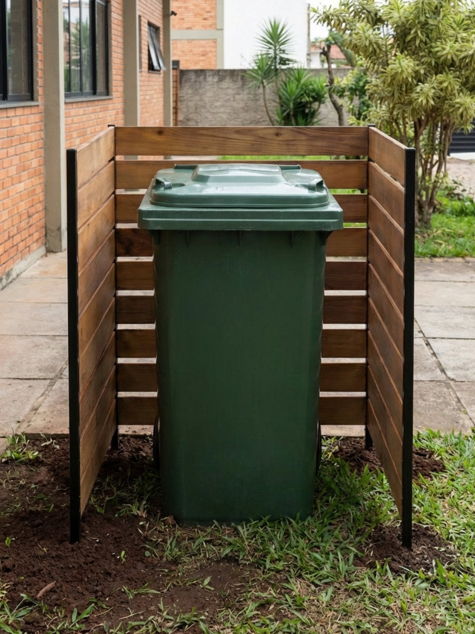 Painel de Privacidade Ripado para Lixeira 90x75cm 3 Peças - Montar & Plantar