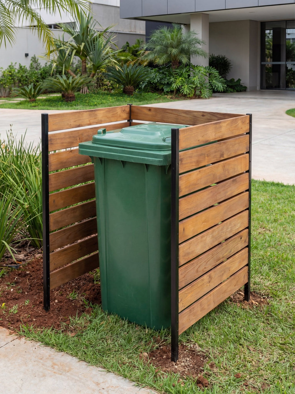 Painel de Privacidade Ripado para Lixeira 90x75cm 3 Peças - Montar & Plantar