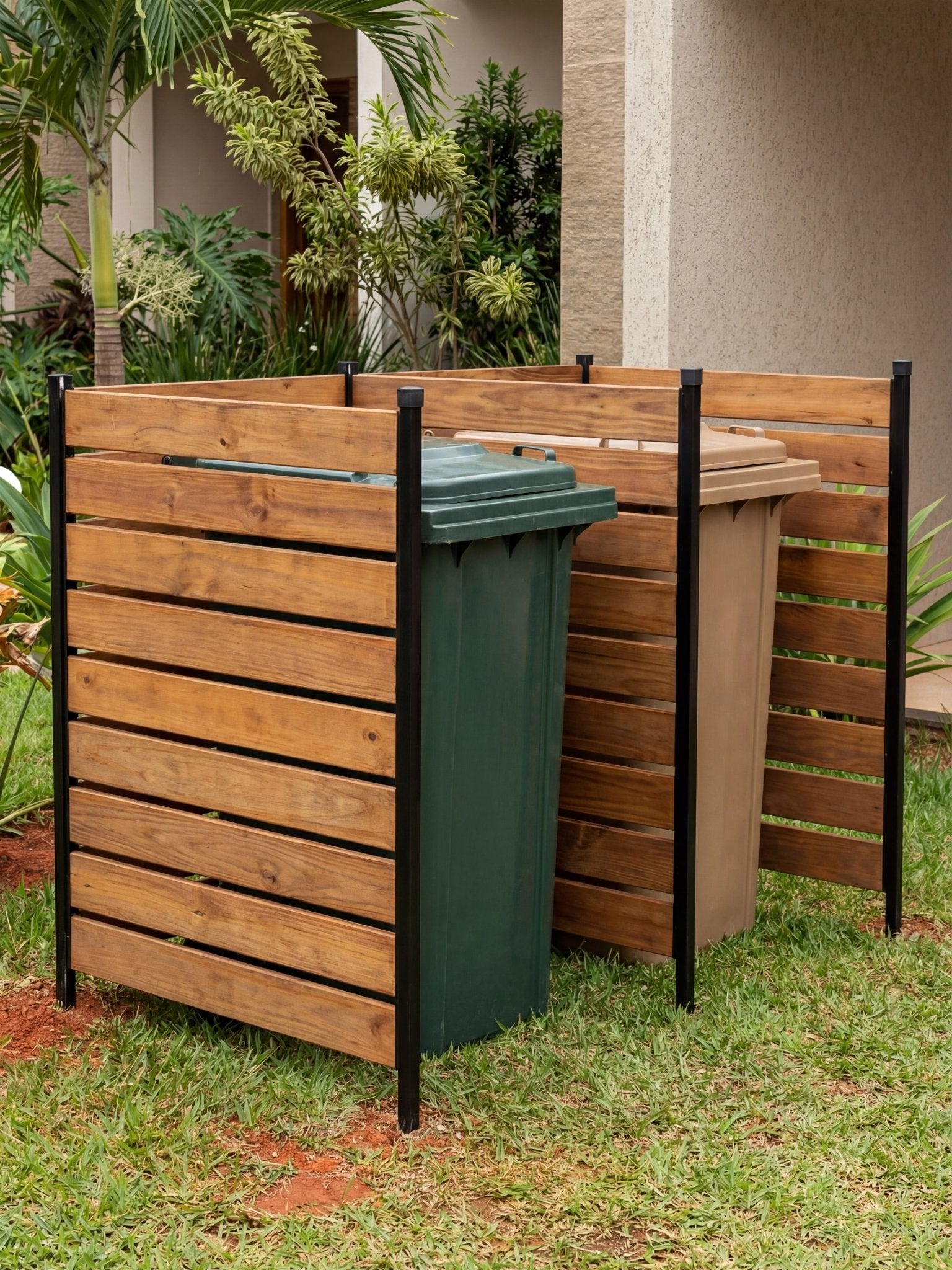 Painel de Privacidade Ripado para Lixeira 90x75cm 3 Peças - Montar & Plantar