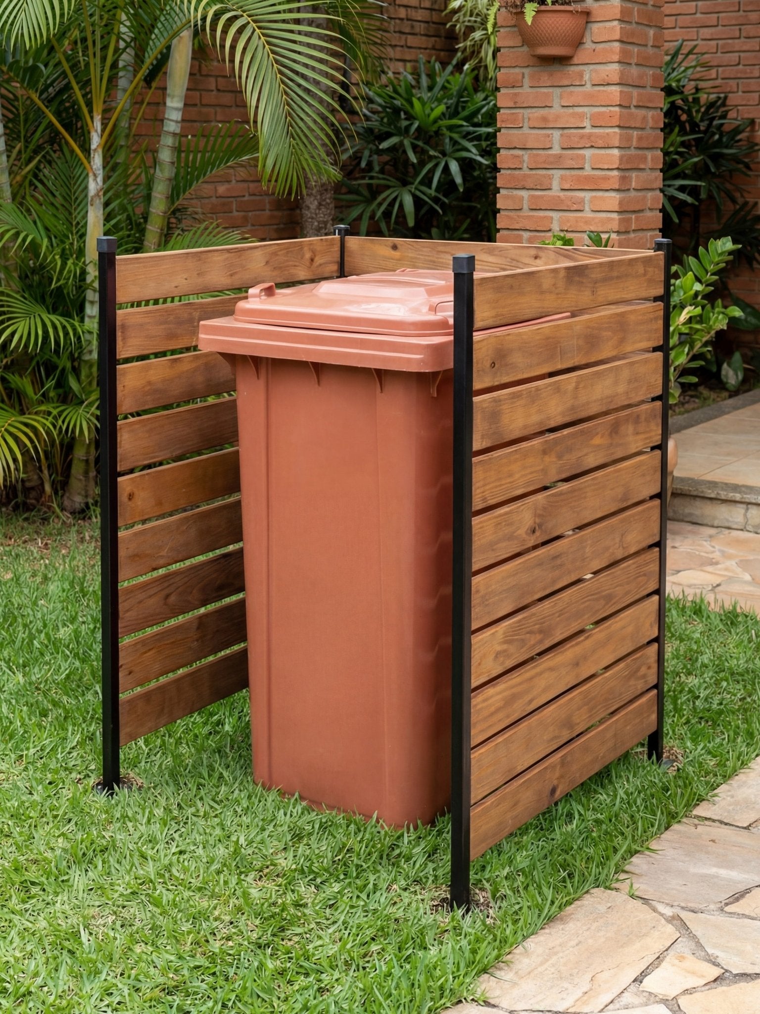 Painel de Privacidade Ripado para Lixeira 90x75cm 3 Peças - Montar & Plantar