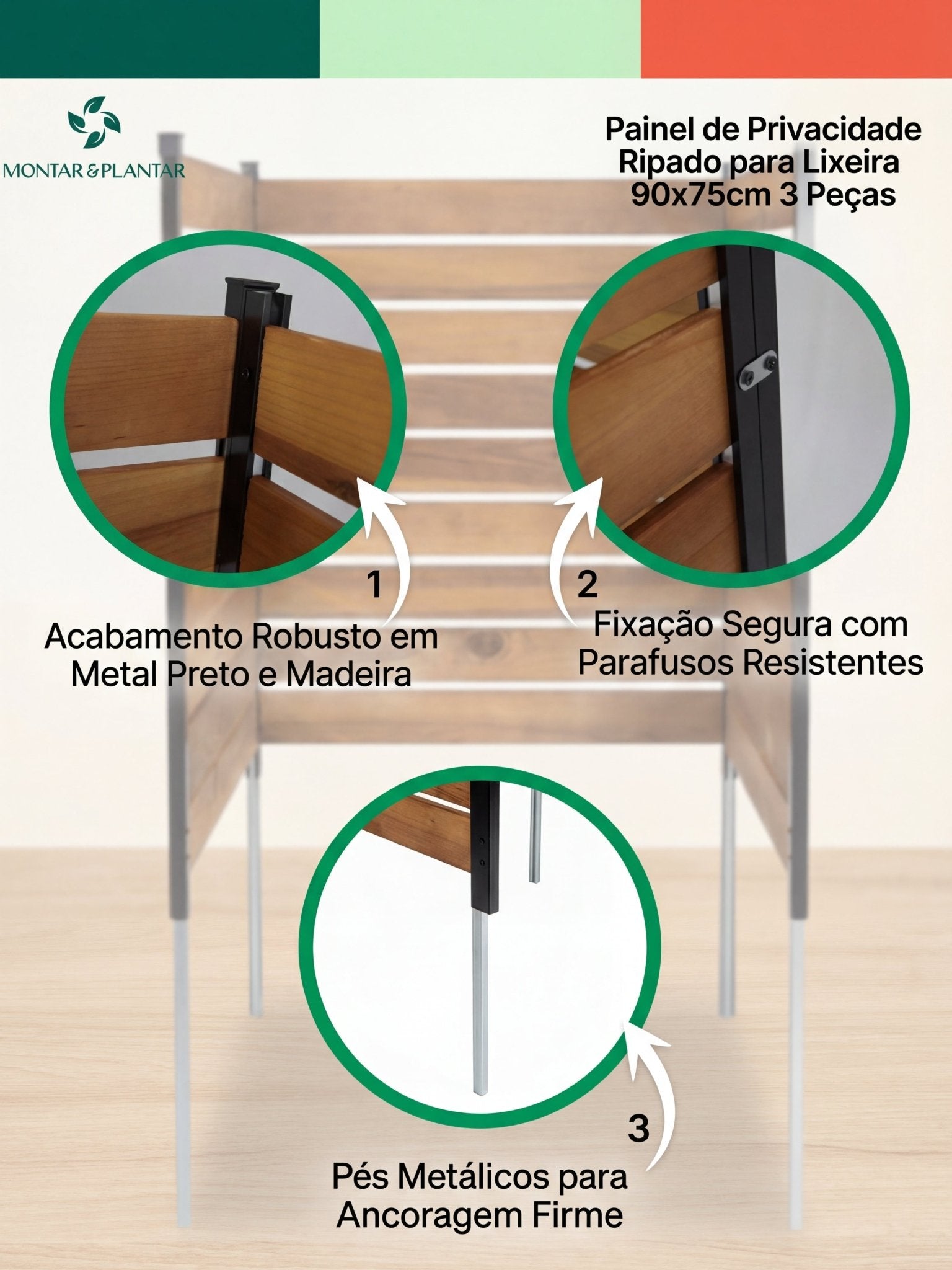 Painel de Privacidade Ripado para Lixeira 90x75cm 3 Peças - Montar & Plantar