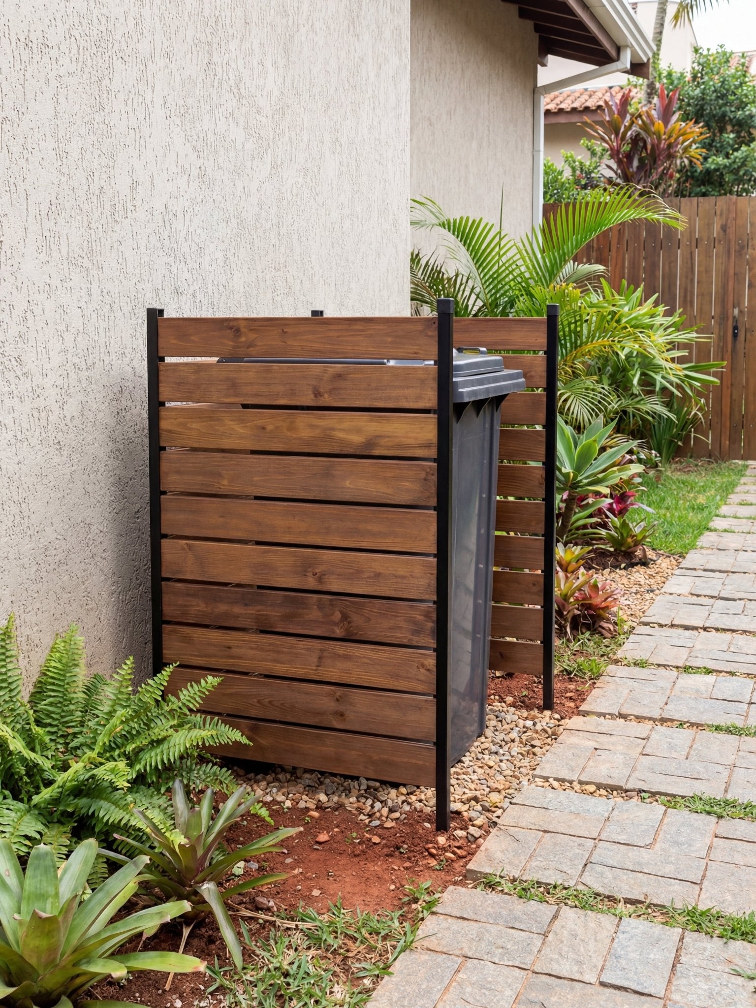 Painel de Privacidade Ripado para Lixeira 90x75cm 3 Peças - Montar & Plantar