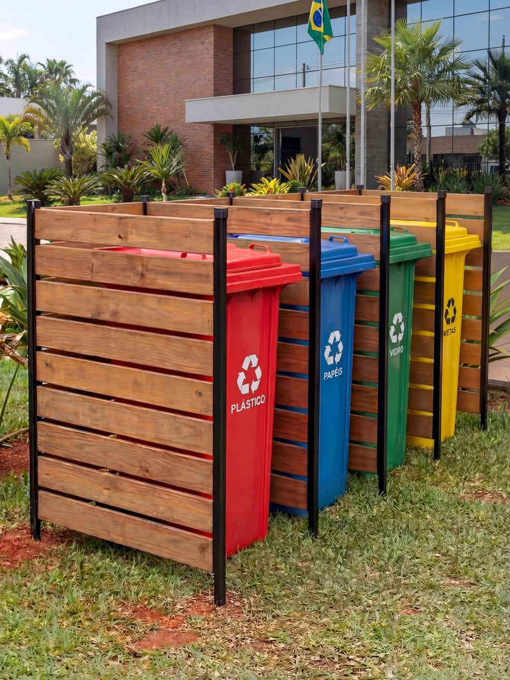 Painel de Privacidade Ripado para Lixeira 90x75cm 3 Peças - Montar & Plantar