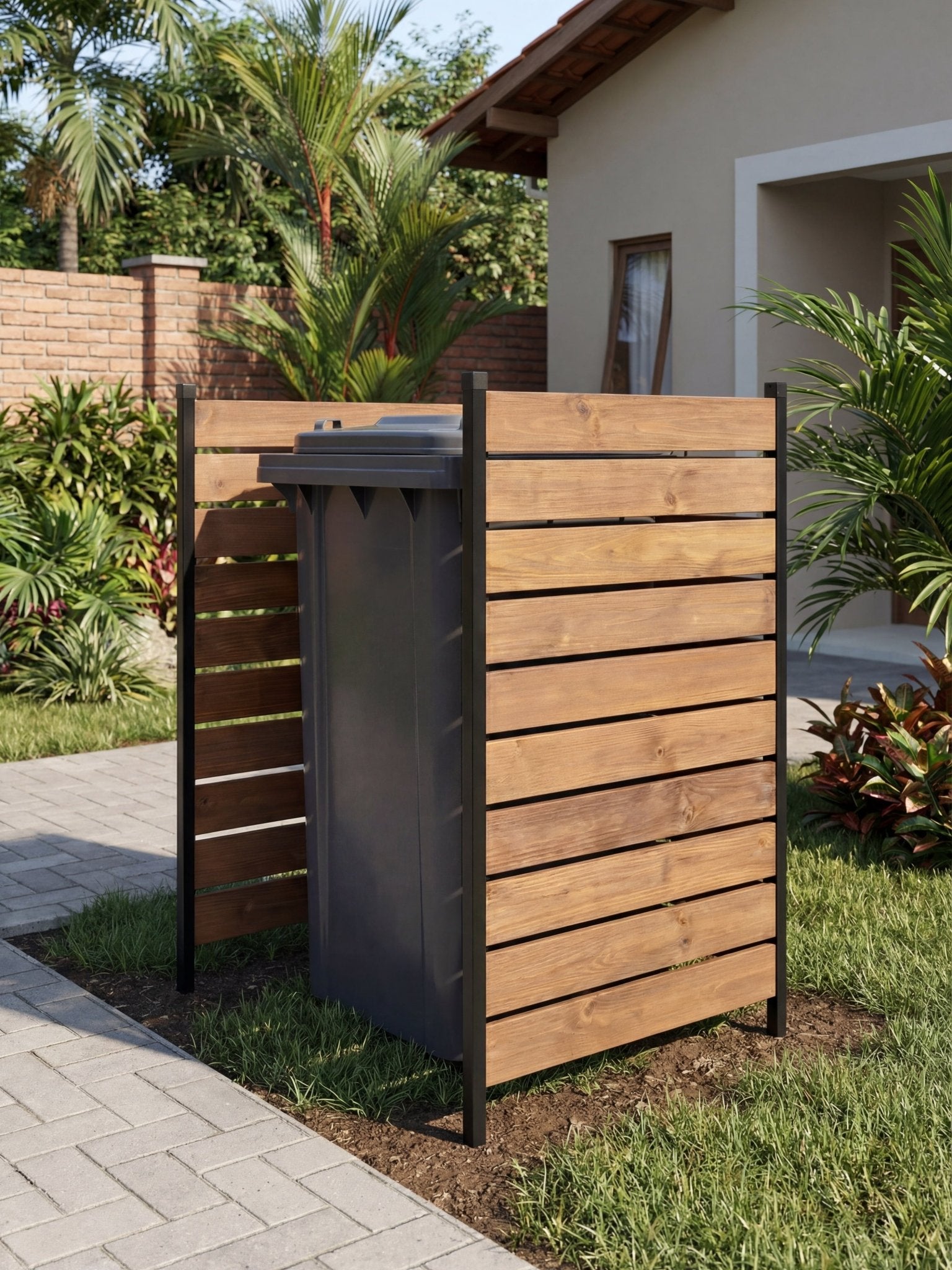 Painel de Privacidade Ripado para Lixeira 90x75cm 3 Peças - Montar & Plantar