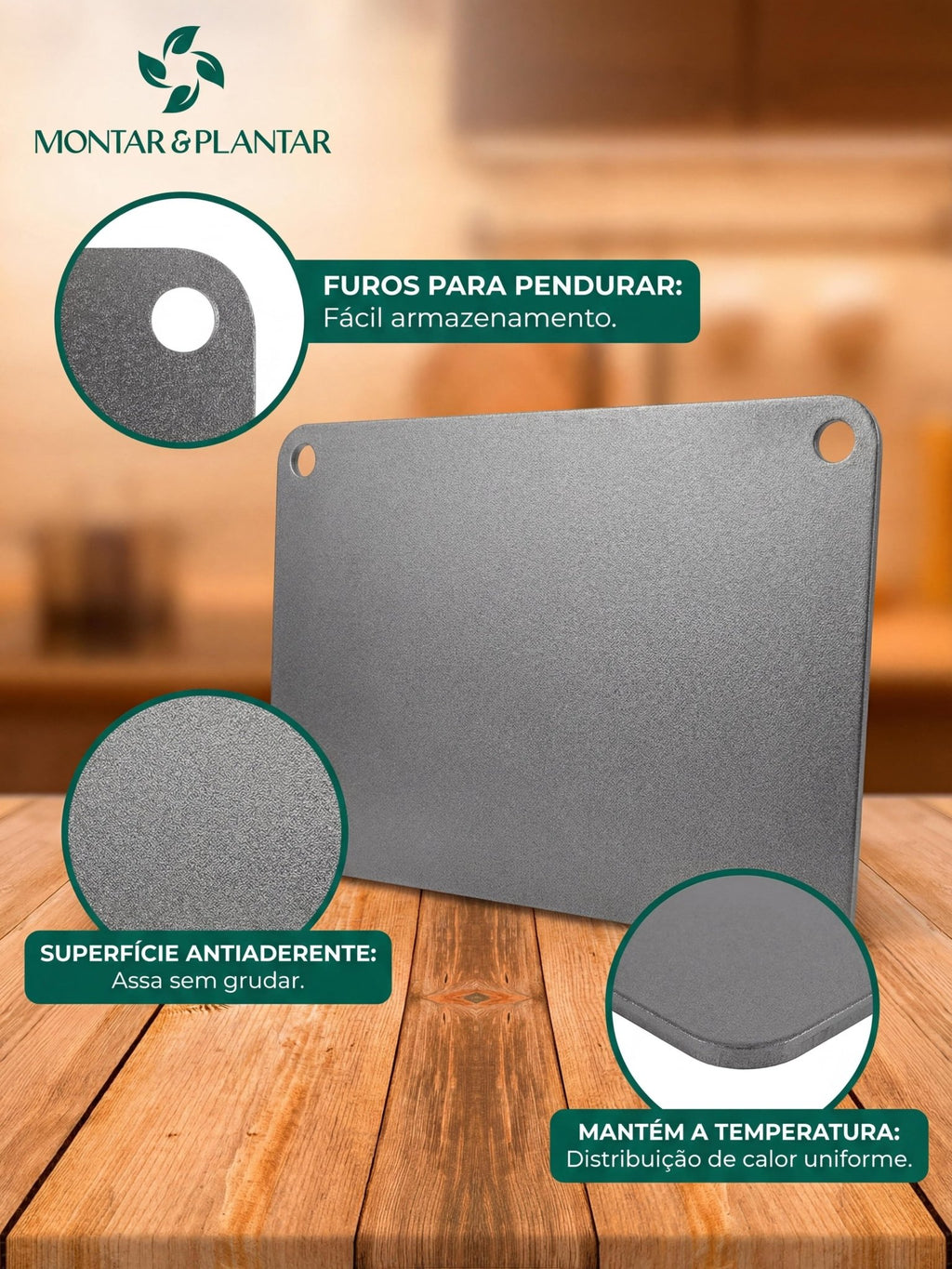 Pedra para Assar Pizza em Aço Carbono 40x34cm 6mm Cinza - Montar & Plantar