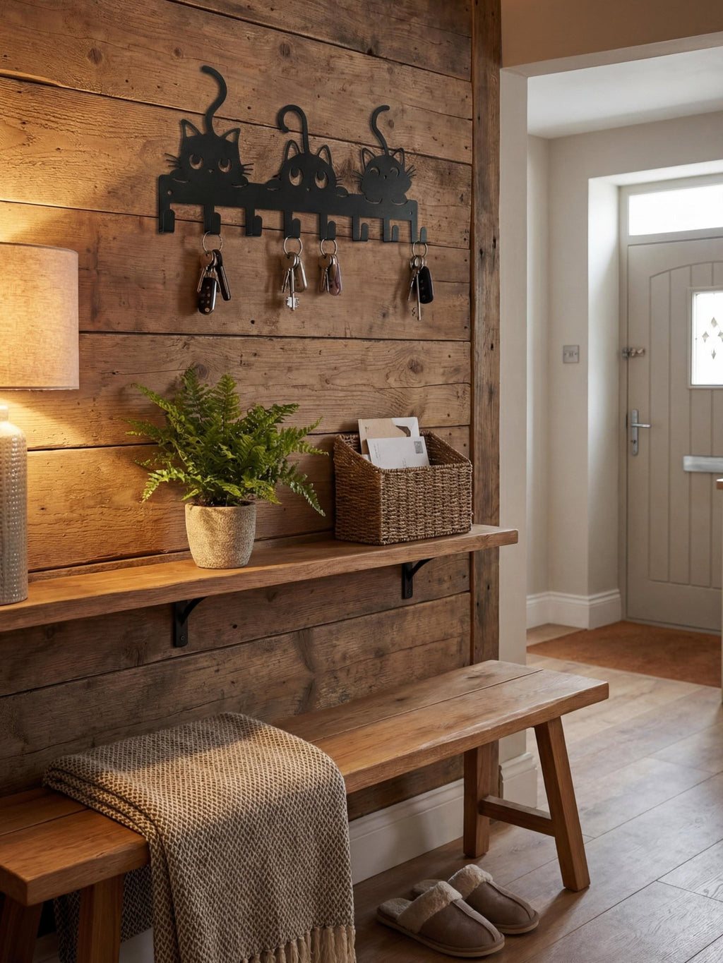 Porta Chaves Gatinhos em Metal 30x15cm Preto - Montar & Plantar