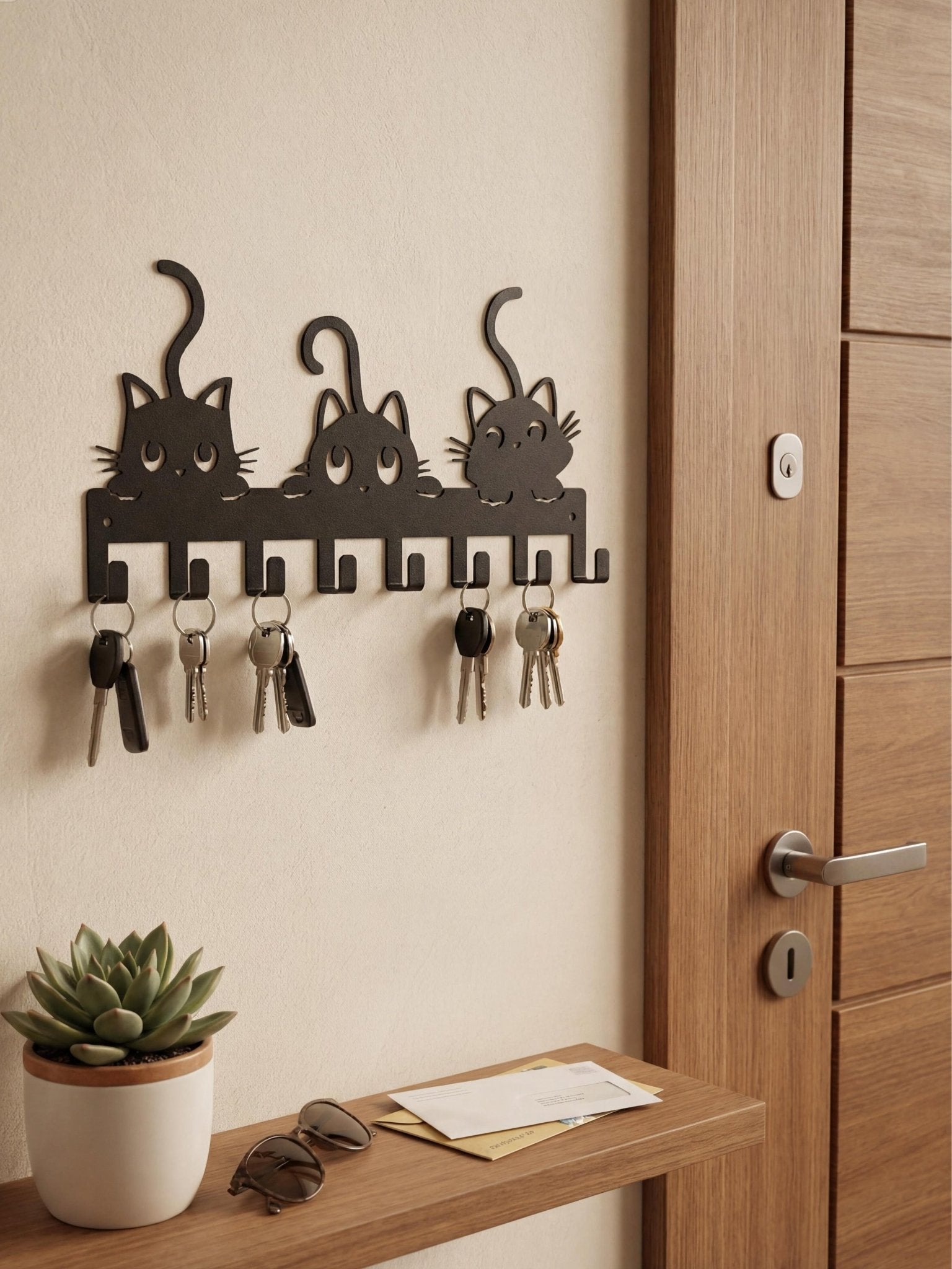 Porta Chaves Gatinhos em Metal 30x15cm Preto - Montar & Plantar