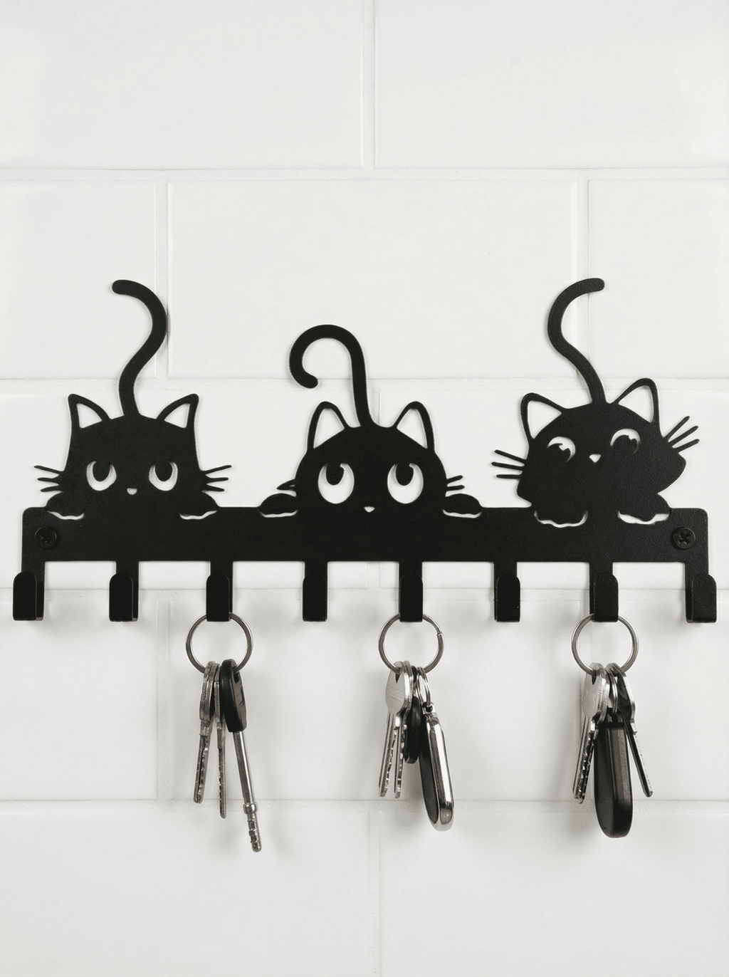 Porta Chaves Gatinhos em Metal 30x15cm Preto - Montar & Plantar