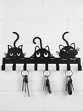 Porta Chaves Gatinhos em Metal 30x15cm Preto - Montar & Plantar