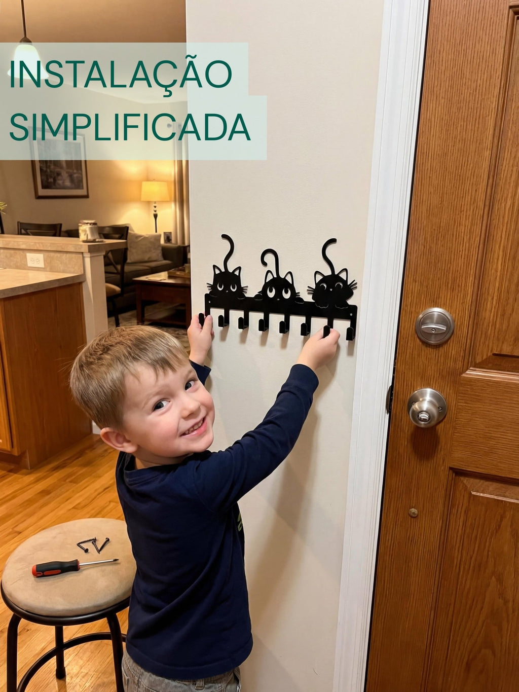 Porta Chaves Gatinhos em Metal 30x15cm Preto - Montar & Plantar