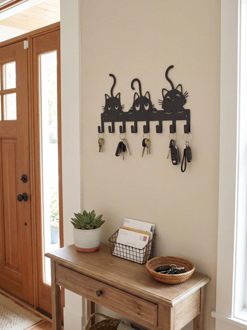 Porta Chaves Gatinhos em Metal 30x15cm Preto - Montar & Plantar