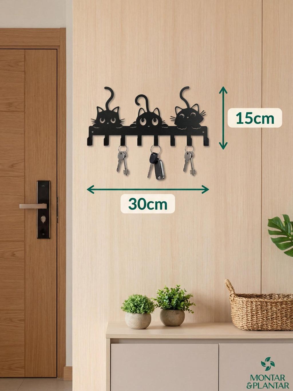 Porta Chaves Gatinhos em Metal 30x15cm Preto - Montar & Plantar