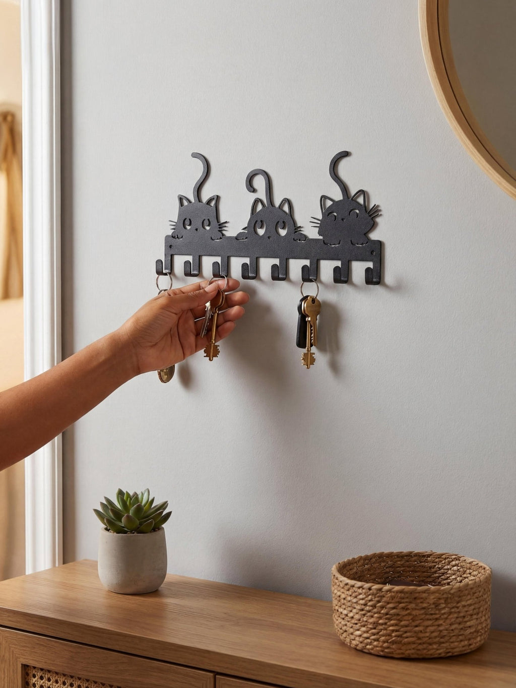 Porta Chaves Gatinhos em Metal 30x15cm Preto - Montar & Plantar